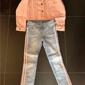 DL1961 Light Blue Jeans with Pink Stripes and matching Pink Jacket